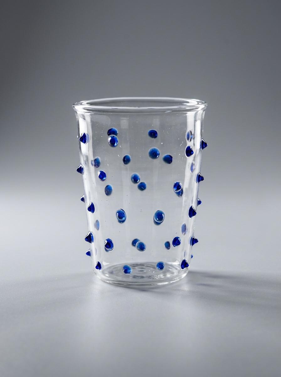 Set of 4 Handmade Hand Blown Glass Tumblers with Coloured Dots 10 cm Egyptian Artisan by BEKYA