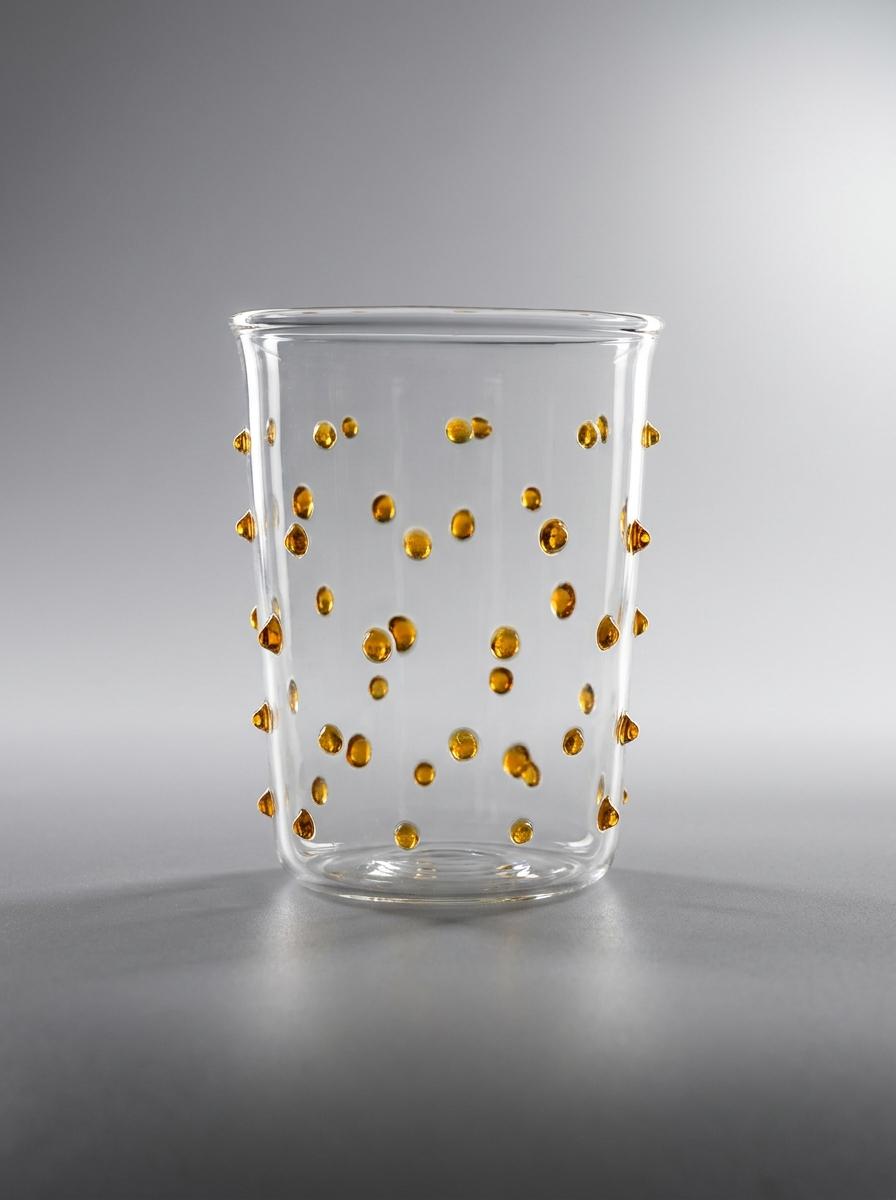 Set of 4 Handmade Hand Blown Glass Tumblers with Coloured Dots 10 cm Egyptian Artisan by BEKYA
