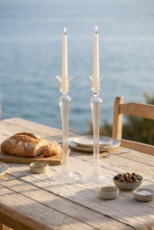 Pair of Handmade Tall Glass Candlesticks 50 cm Hand Blown Egyptian Statement Candle Holders by BEKYA