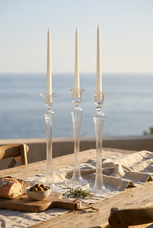 Set of 3 Handmade Tall Glass Candlesticks 45 cm and 50 cm Hand Blown Egyptian Centrepiece by BEKYA